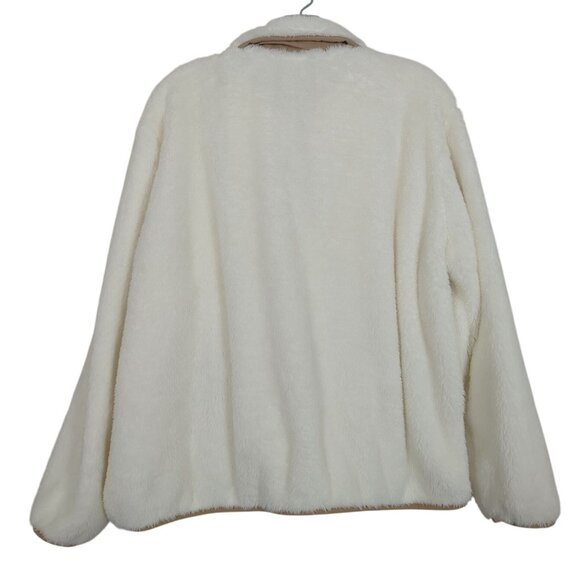 Lands’ End Women’s Fleece Pullover L Ivory Tan Half Zip Sherpa Jacket Soft Cozy - Picture 3 of 16